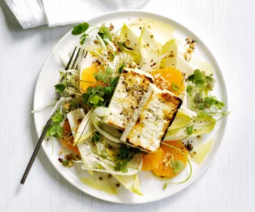 Baked feta salad with mandarin and fennel