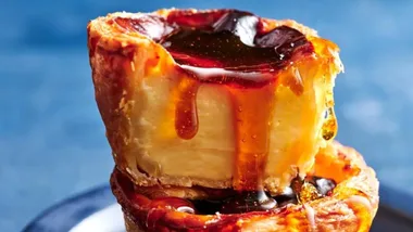 Portuguese tarts with dripping caramel