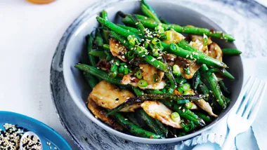 Miso chicken and green beans with sesame