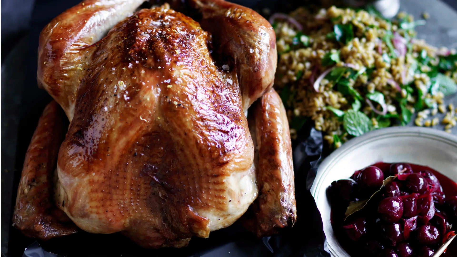 Roast turkey with sour-cherry stuffing and pickled cherries