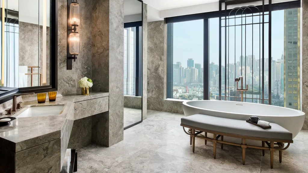 A bath with a view at St. Regis Hong Kong.