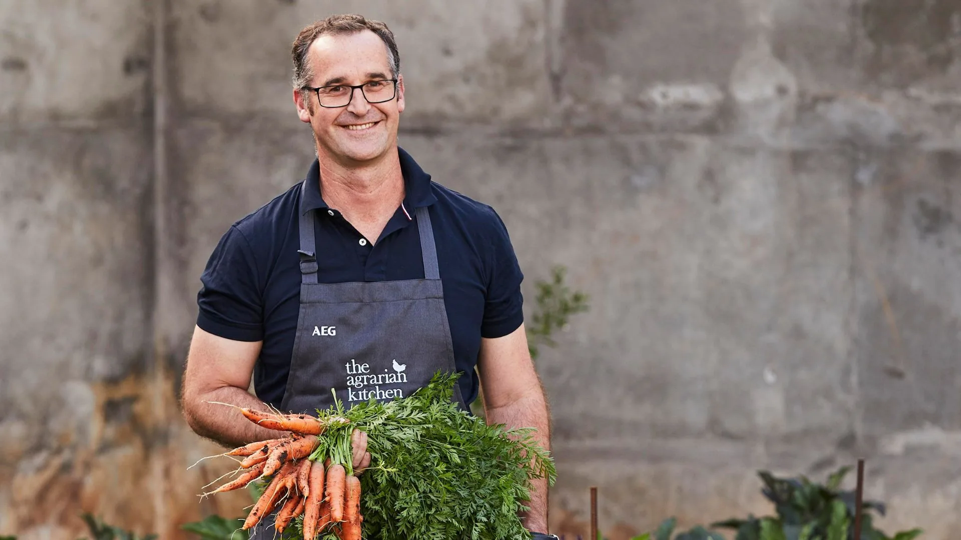 Rodney Dunn in the kitchen garden at his Agrarian Kitchen Restaurant in Tasmania