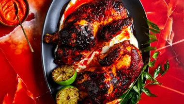 Agnes' harissa chicken with labne is perfectly charred on the barbecue