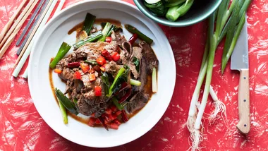 Tony Tan's recipe for stir-fried beef with chilli bean paste, dried chilli and capsicums