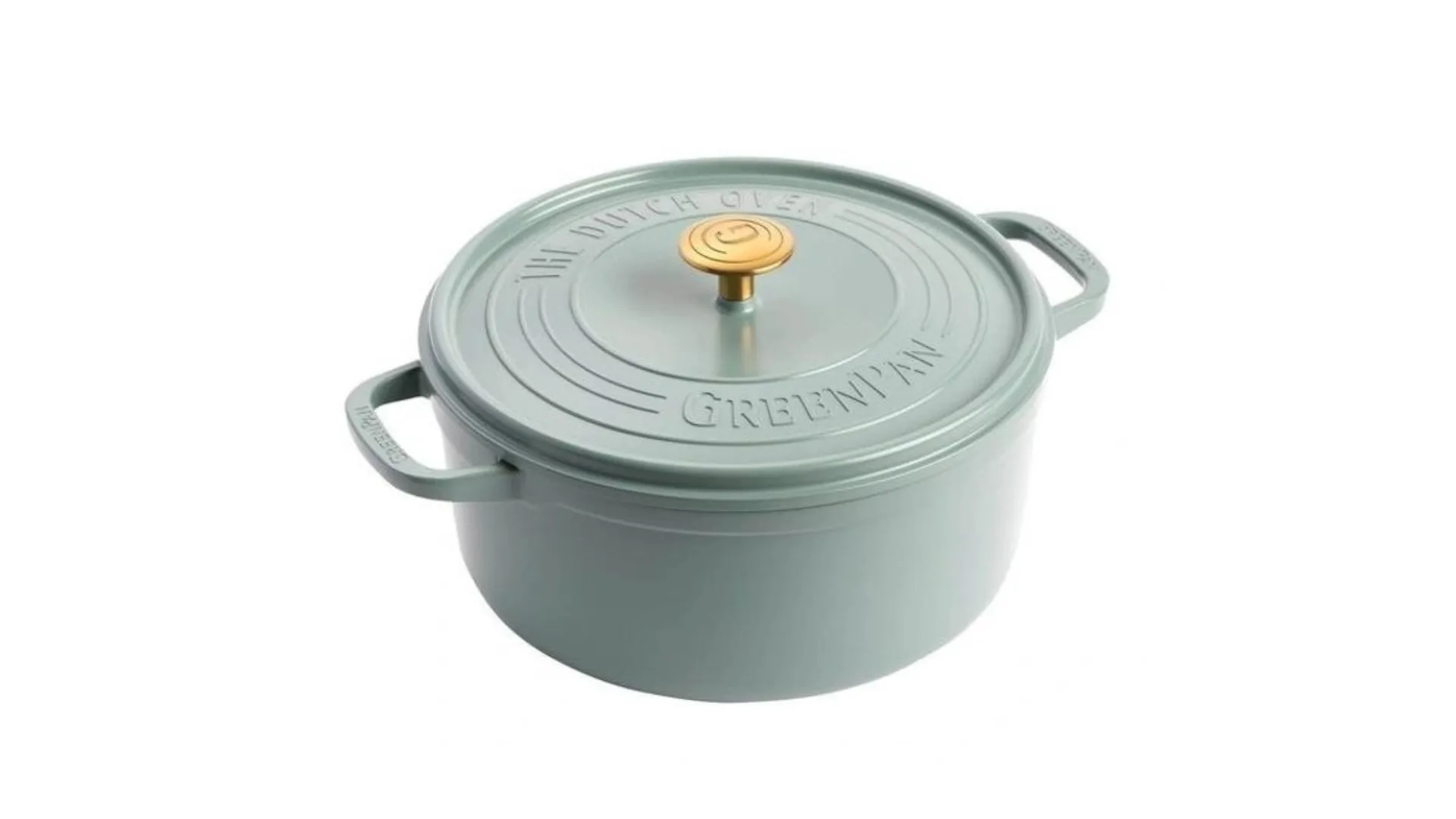 One of GreenPan's Featherweight's Dutch ovens in smoky blue colour.