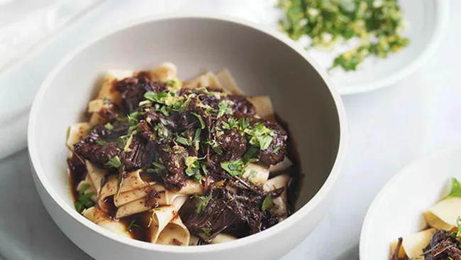 Agrodolce beef cheeks with pappardelle