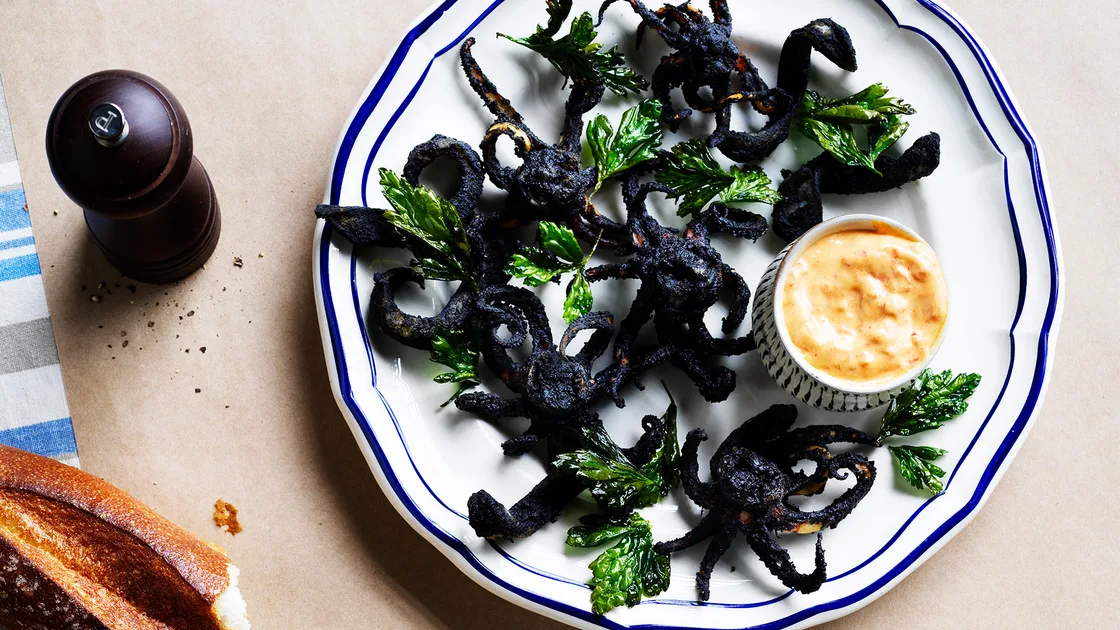 Sean Moran's Calamari Fried in Its Ink with Chilli Aïoli