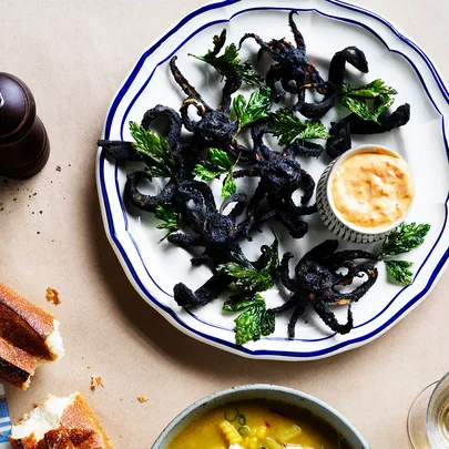 Sean Moran’s calamari fried in its ink with chilli aïoli