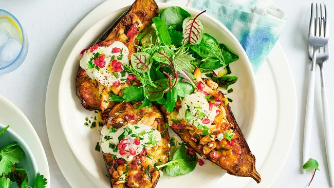 Eggplant recipe stuffed with shredded chicken