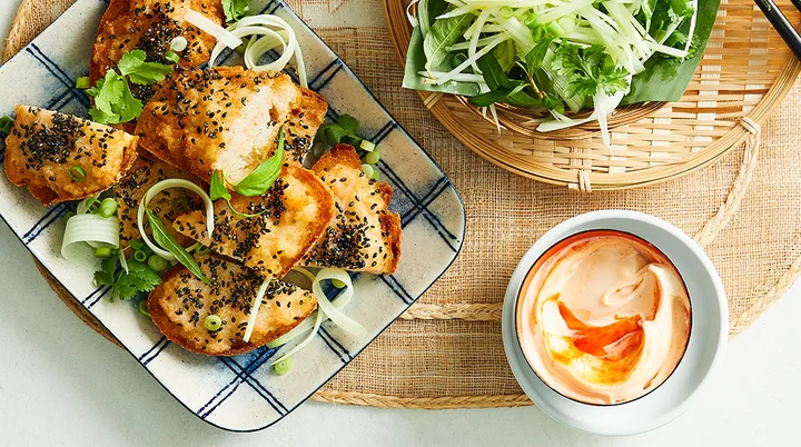 Prawn and crab toast with herb salad