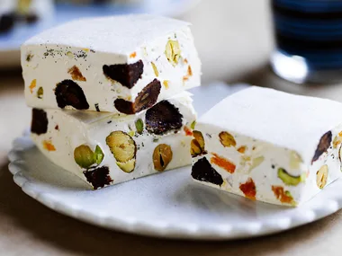 White chocolate and rosemary nougat