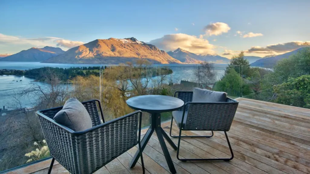 The view of The Remarkables mountain ranges from the airbnb balcony.