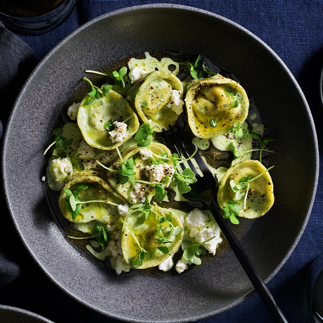 Leek and goat's cheese tortellini with fennel sauce