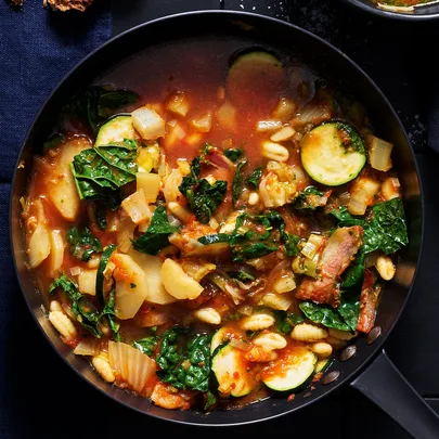Minestrone soup with guanciale