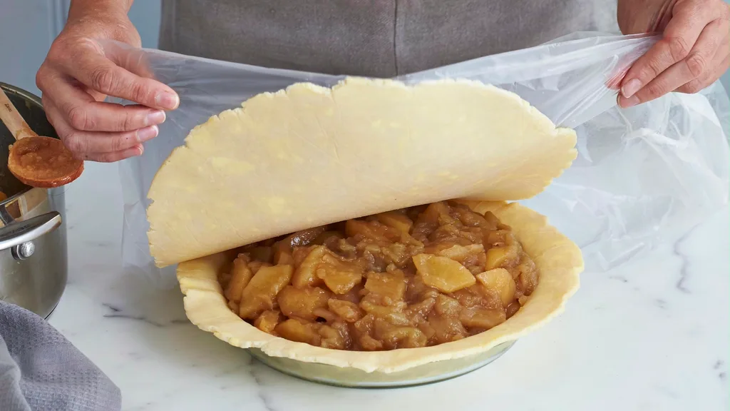 Place the apple pie lid on before you trim the edges of the pastry for an even finish.