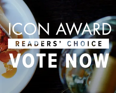 Gourmet Traveller Annual Restaurant Awards announcement with plated dish and voting call.