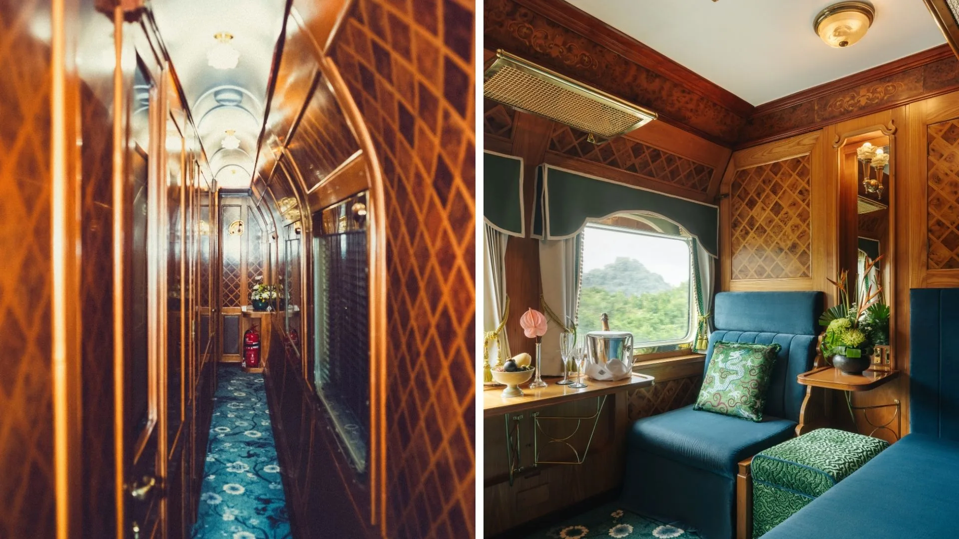The interiors of the Eastern & Oriental Express luxury train.
