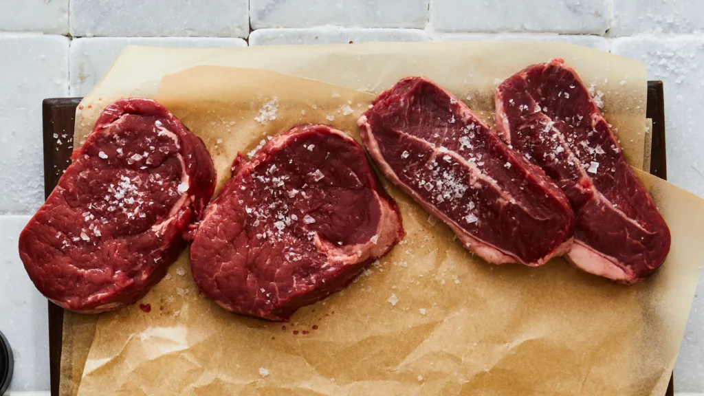 Types of steak: eye fillet steaks and flat iron steaks.