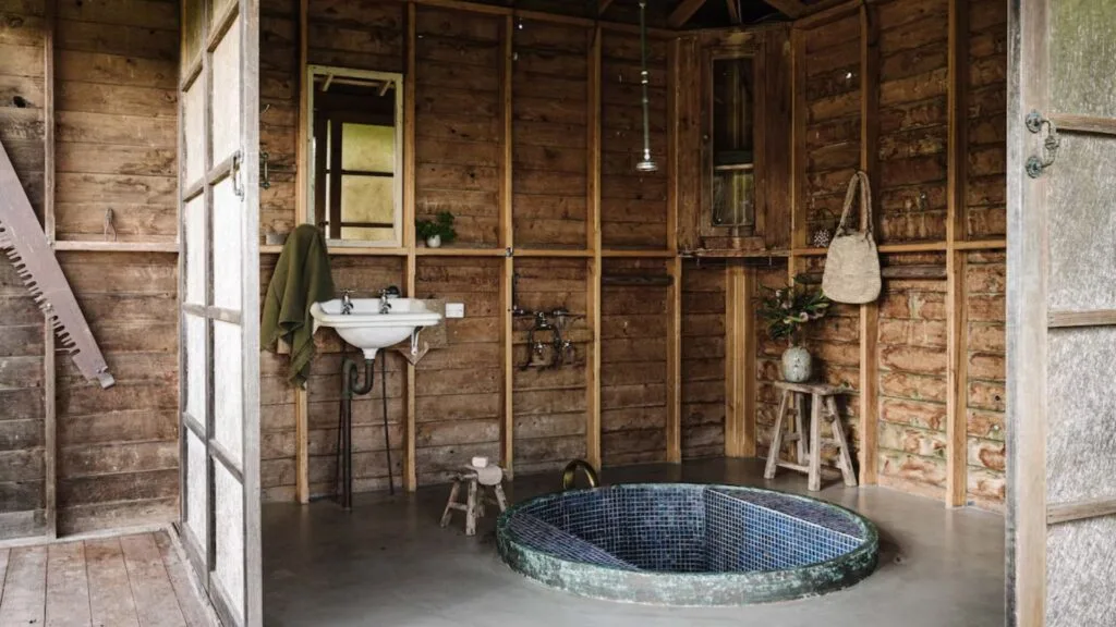 a Japanese-style bathhouse with timber walls