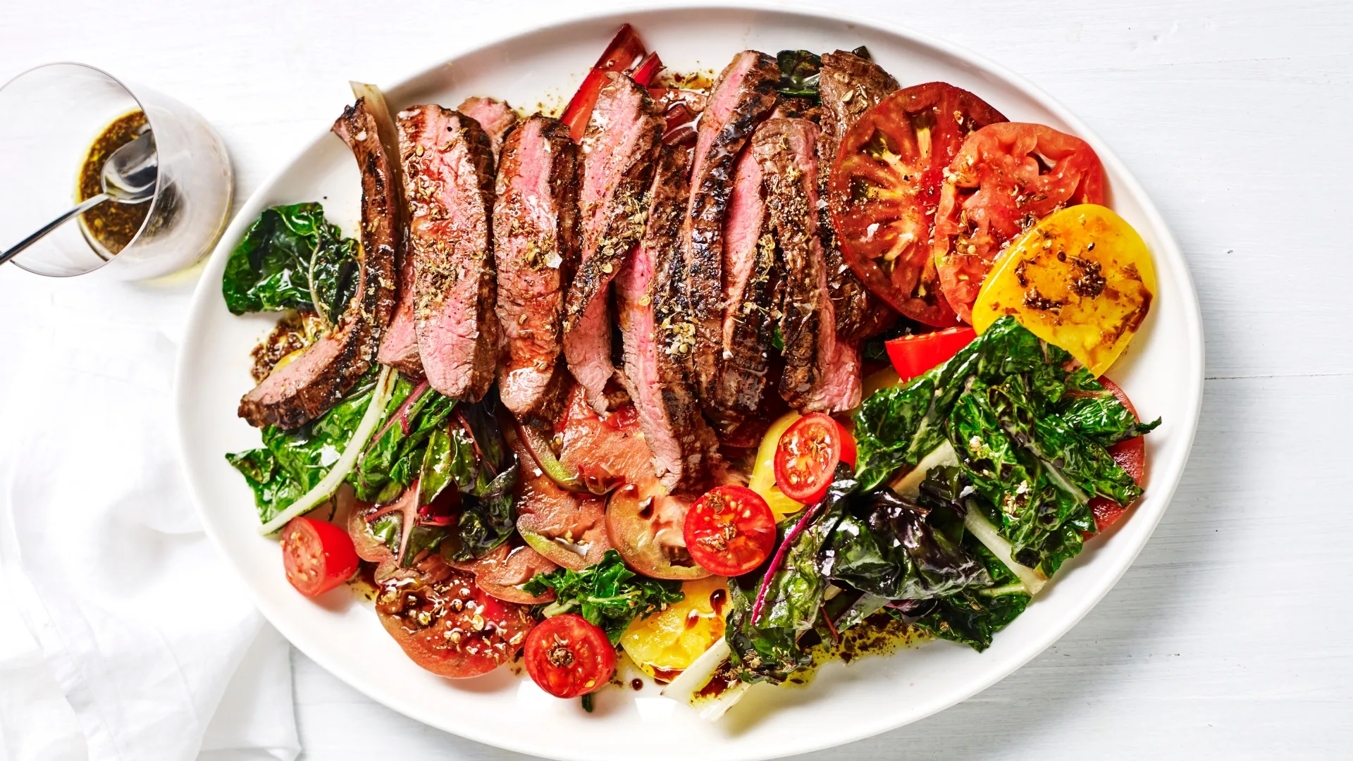 Hanger steak with rainbox chard