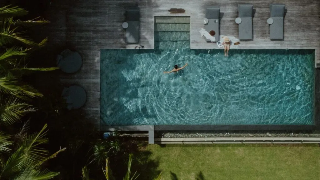 ariel shot of people in an infinity pool in clunes