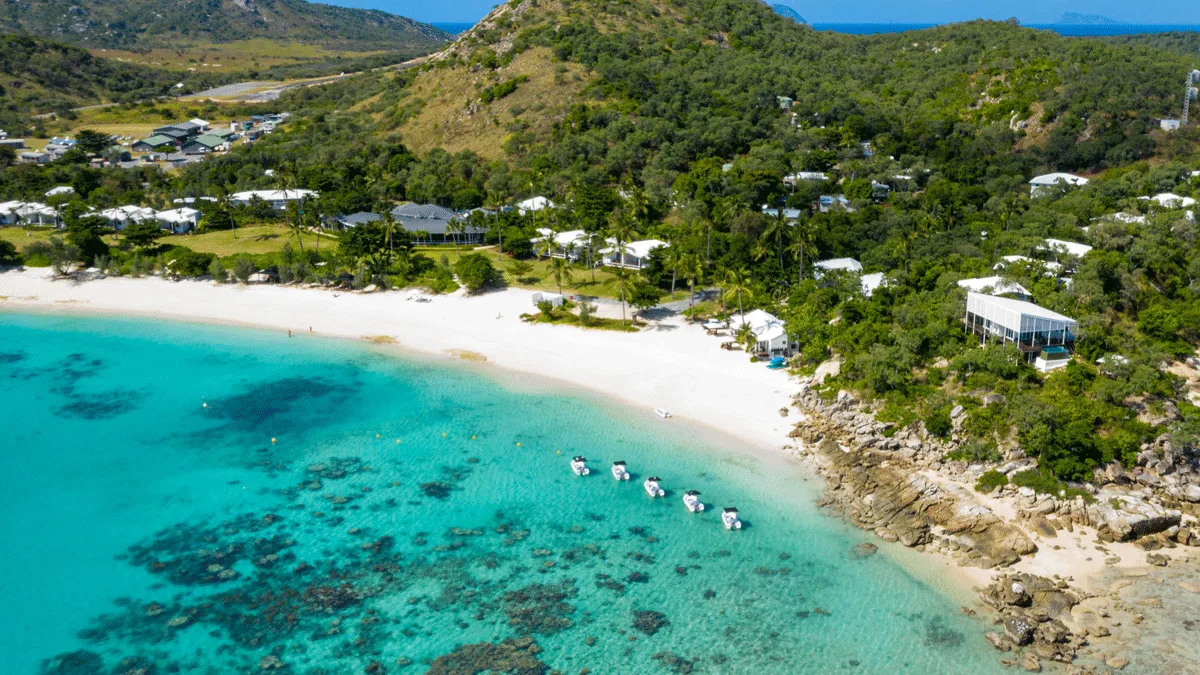 Aerial view of Anchor Bay and Lozard Island Resort
