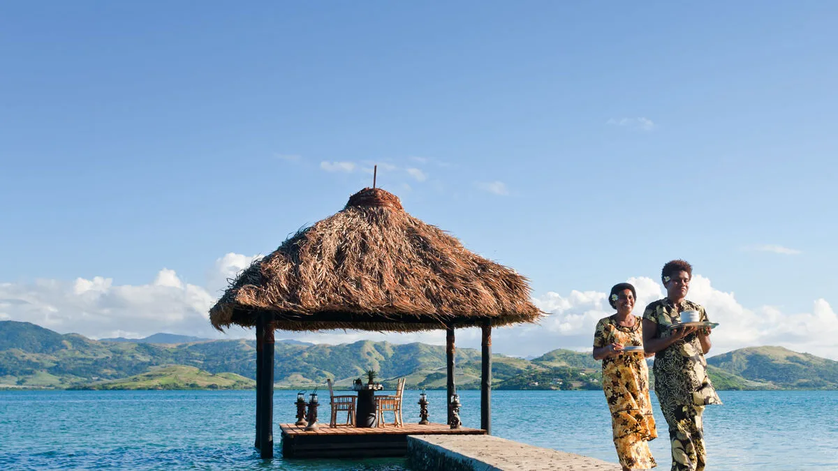 Arriving at Dolphin Island, a hotel in Fiji