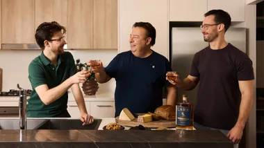 Peter Gilmore and his sons making a toast with Lark's Classic Cask Single Malt Whisky.