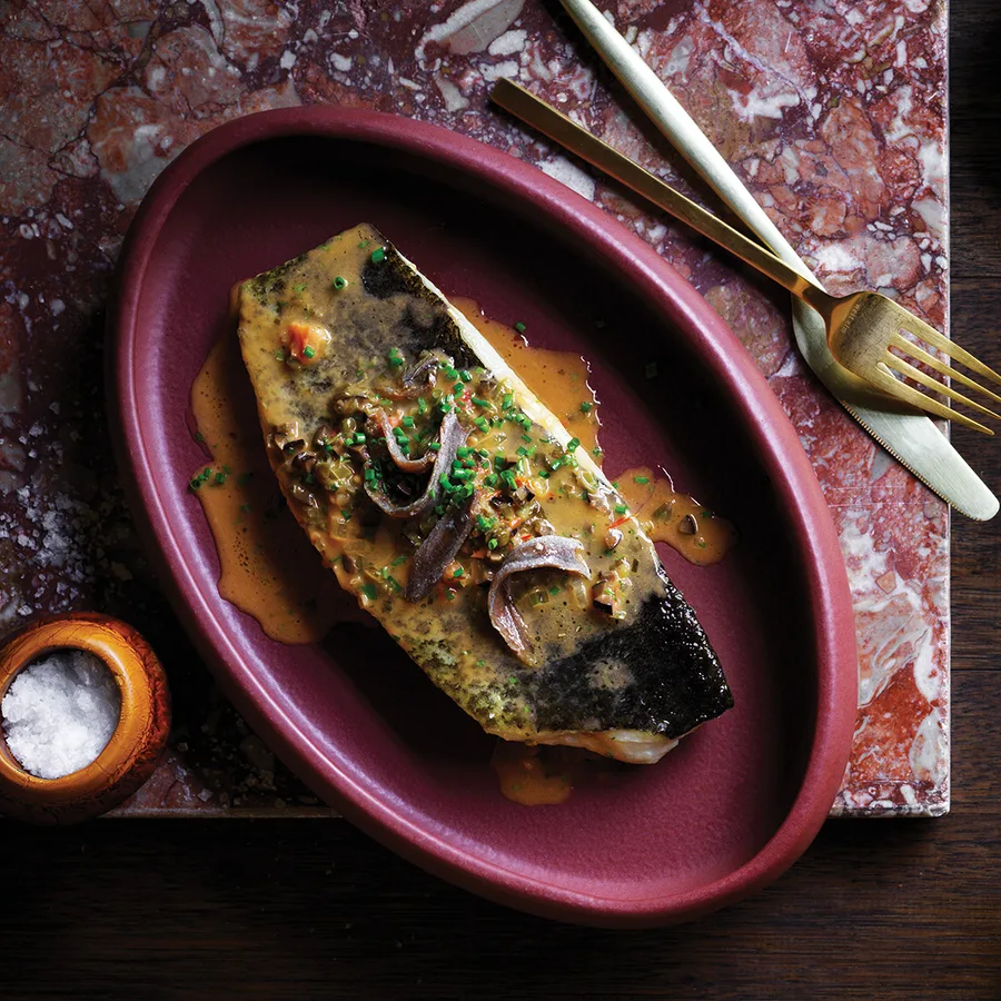 Roast Murray cod with puttanesca butter - Gourmet Traveller