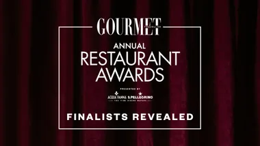 Restaurant Awards Finalists graphic with dark purple curtain background