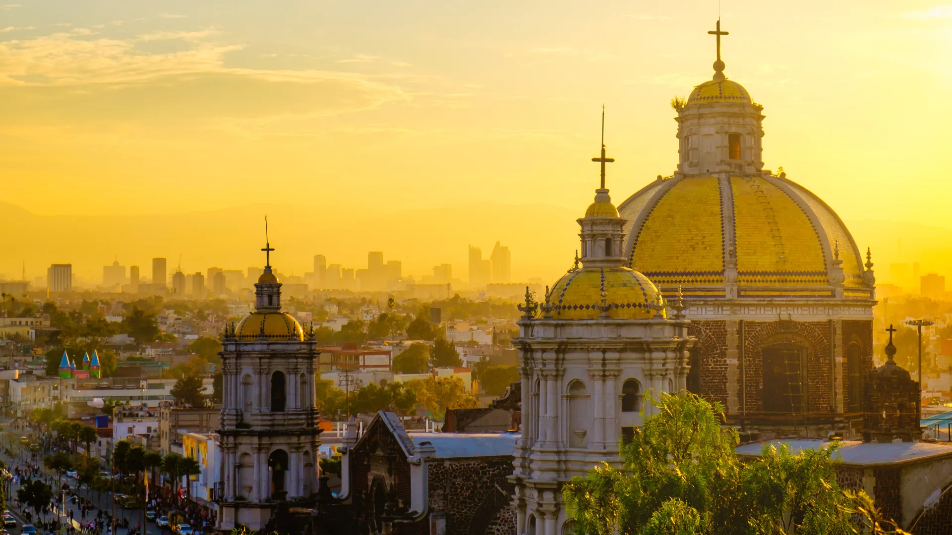 view of Mexico city at sunset