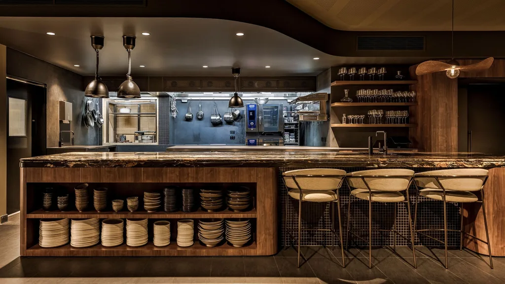 Photograph of the open kitchen at De’sendent.