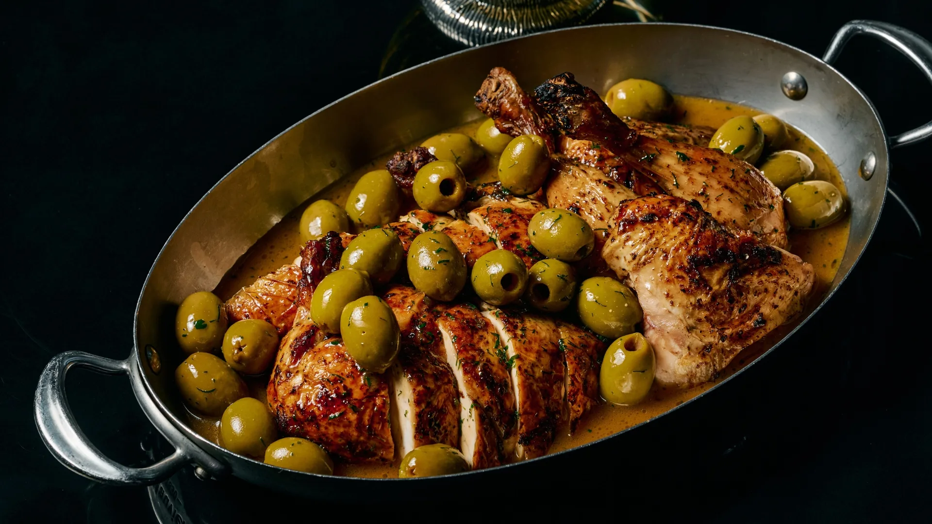 Poulet rôti aux olives dish at Maison Bâtard.