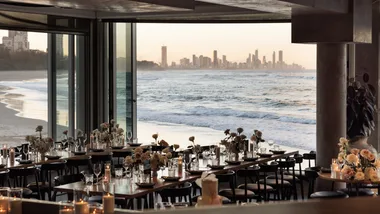 The interiors of Rick Shores in Burleigh heads, with views of Burleigh Beach.