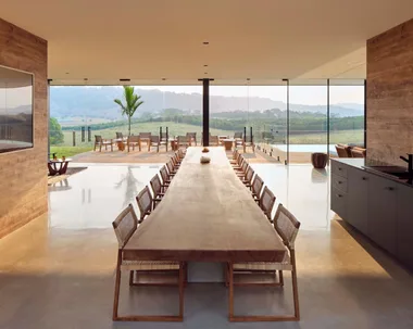 byron bay airbnb, dining table at golden hour