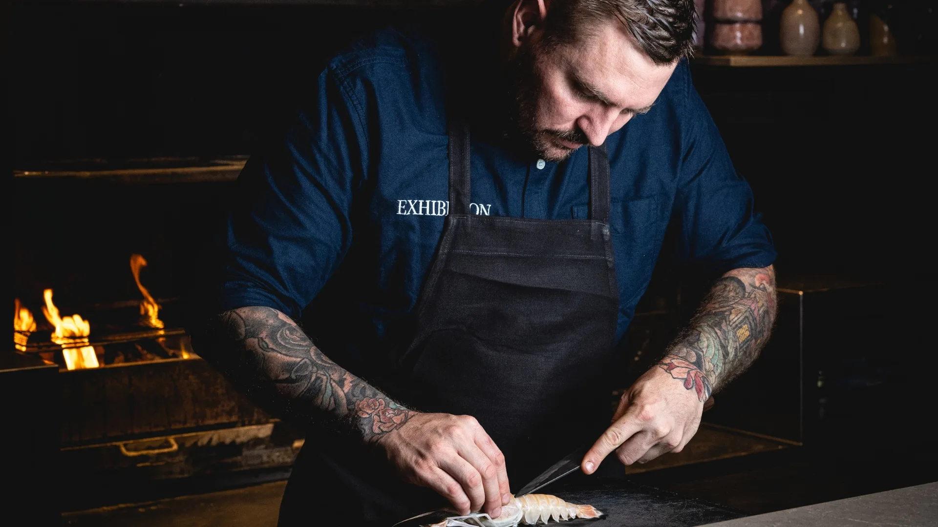 Chef-owner Tim Scott at work in the kitchen at Exhibition, Brisbane.