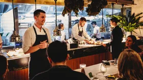 Josh Niland greeting diners at his Paddington restaurant, Saint Peter, recently named Restaurant of The Year.
