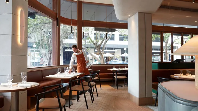 The dining room at Margaret in Double Bay is light-filled and modern.