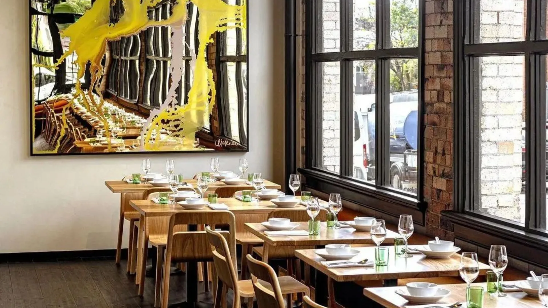 Towering windows and brick walls make Short Grain in Brisbane a very inviting space.