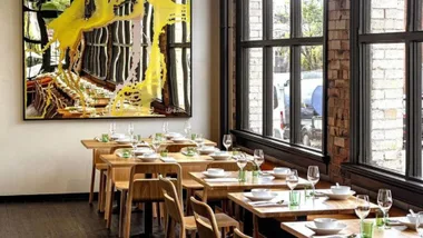 Towering windows and brick walls make Short Grain in Brisbane a very inviting space.