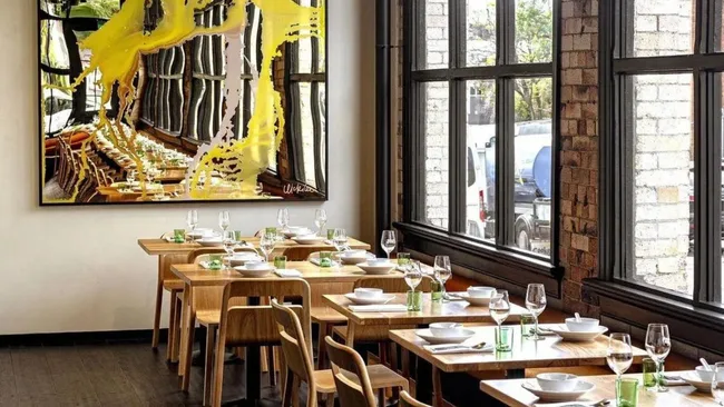 Towering windows and brick walls make Short Grain in Brisbane a very inviting space.