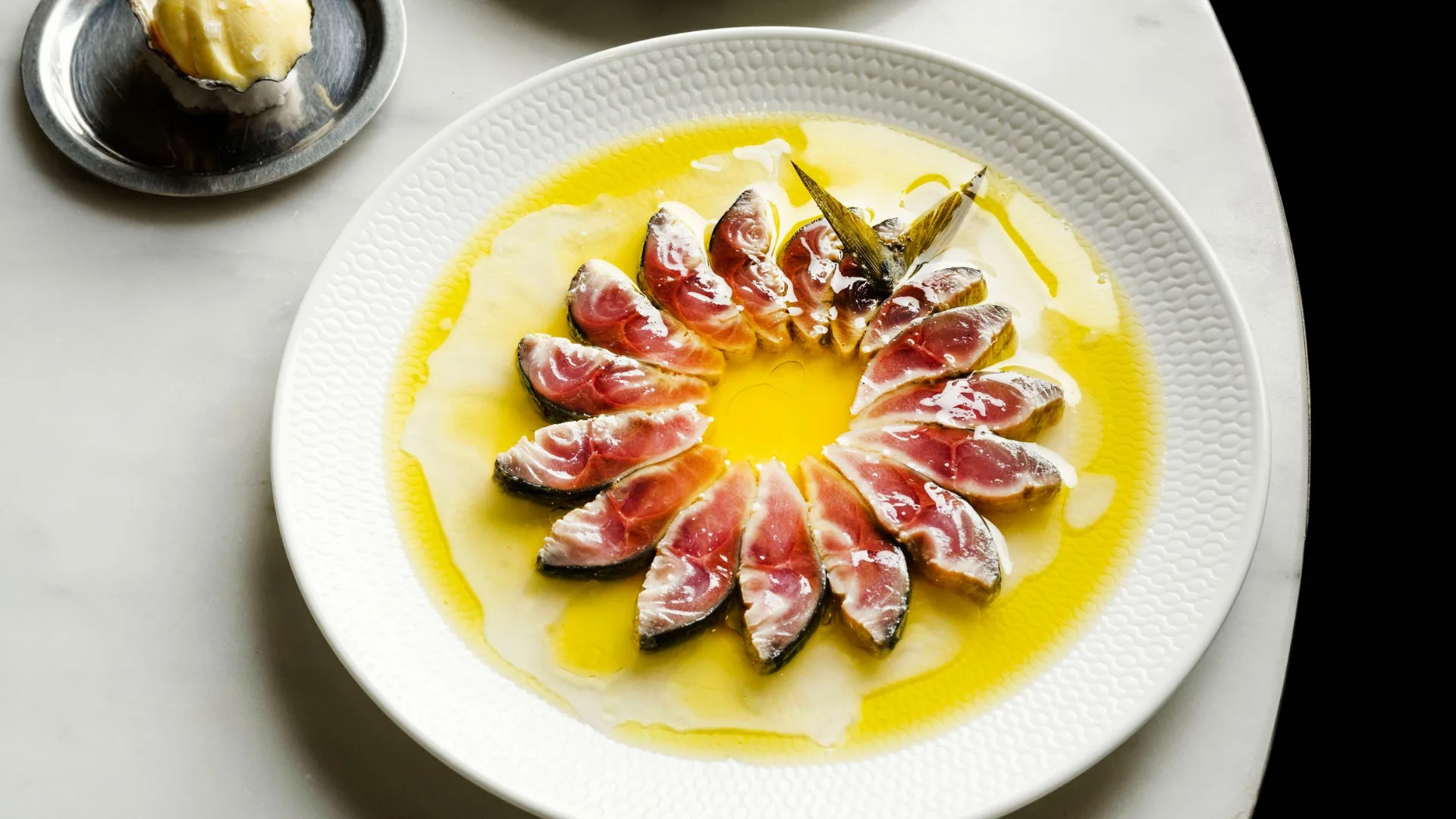 The delicately plated salt and vinegar line-caught blue mackerel at Saint Peter.