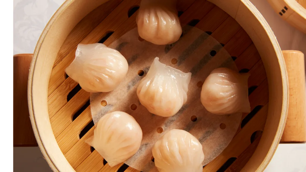 Steamed prawn hargow dumplings at Song Bird in Double Bay