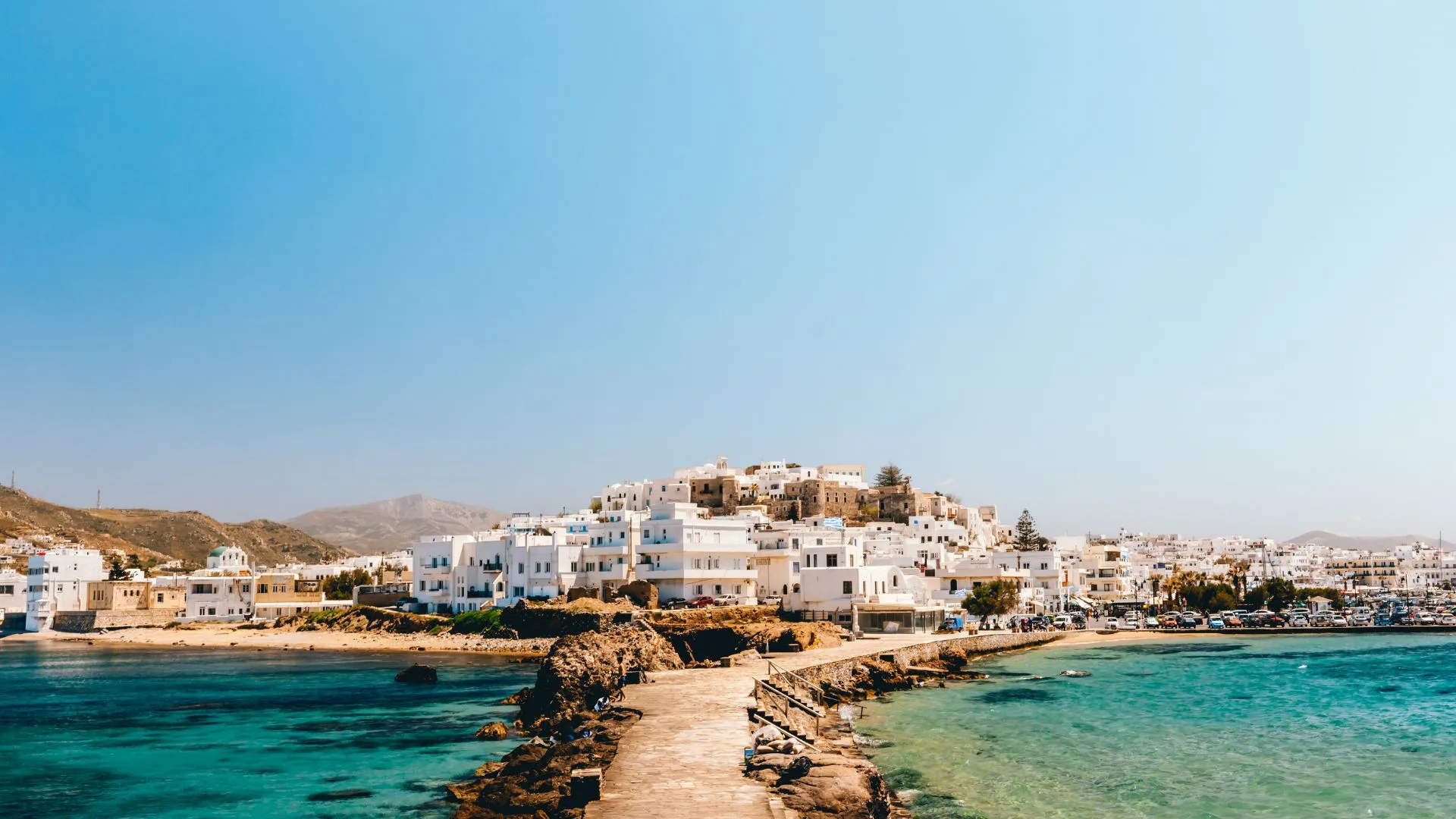 A footpath in Naxos, Greece leading into the town.