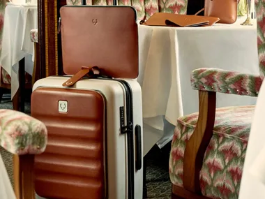 suitcase in an elegant restaurant