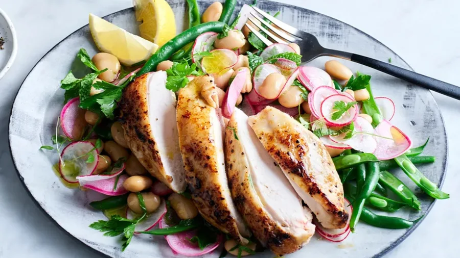 Lemon chicken with bean and radish salad