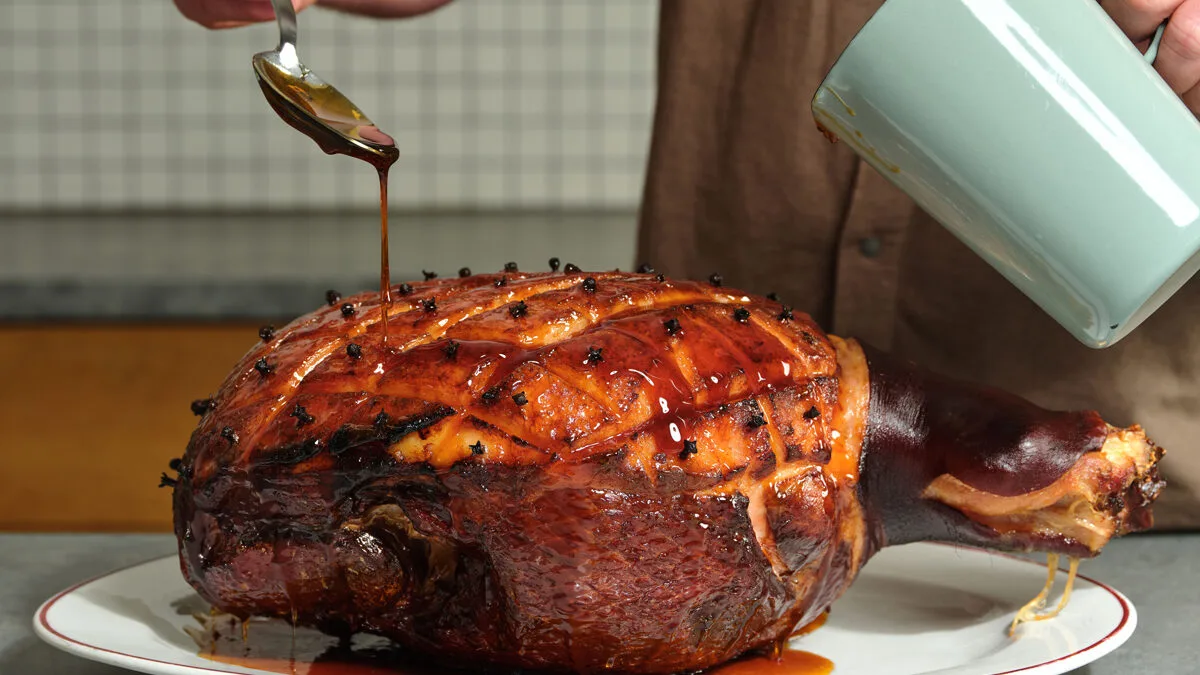 A scored and glazed Christmas ham from Meatsmith in Victoria
