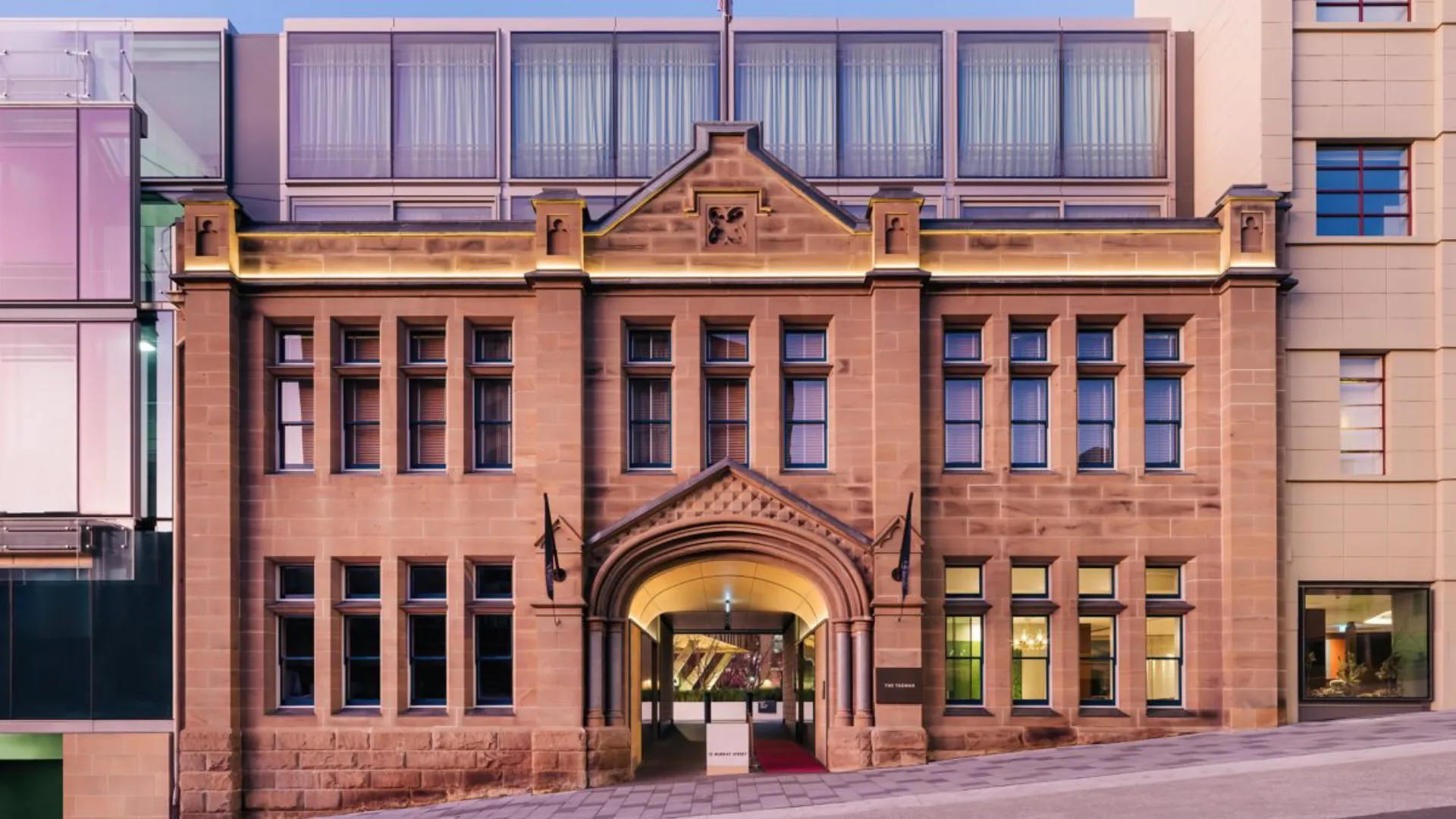 The exteriors of The Tasman hotel in Hobart