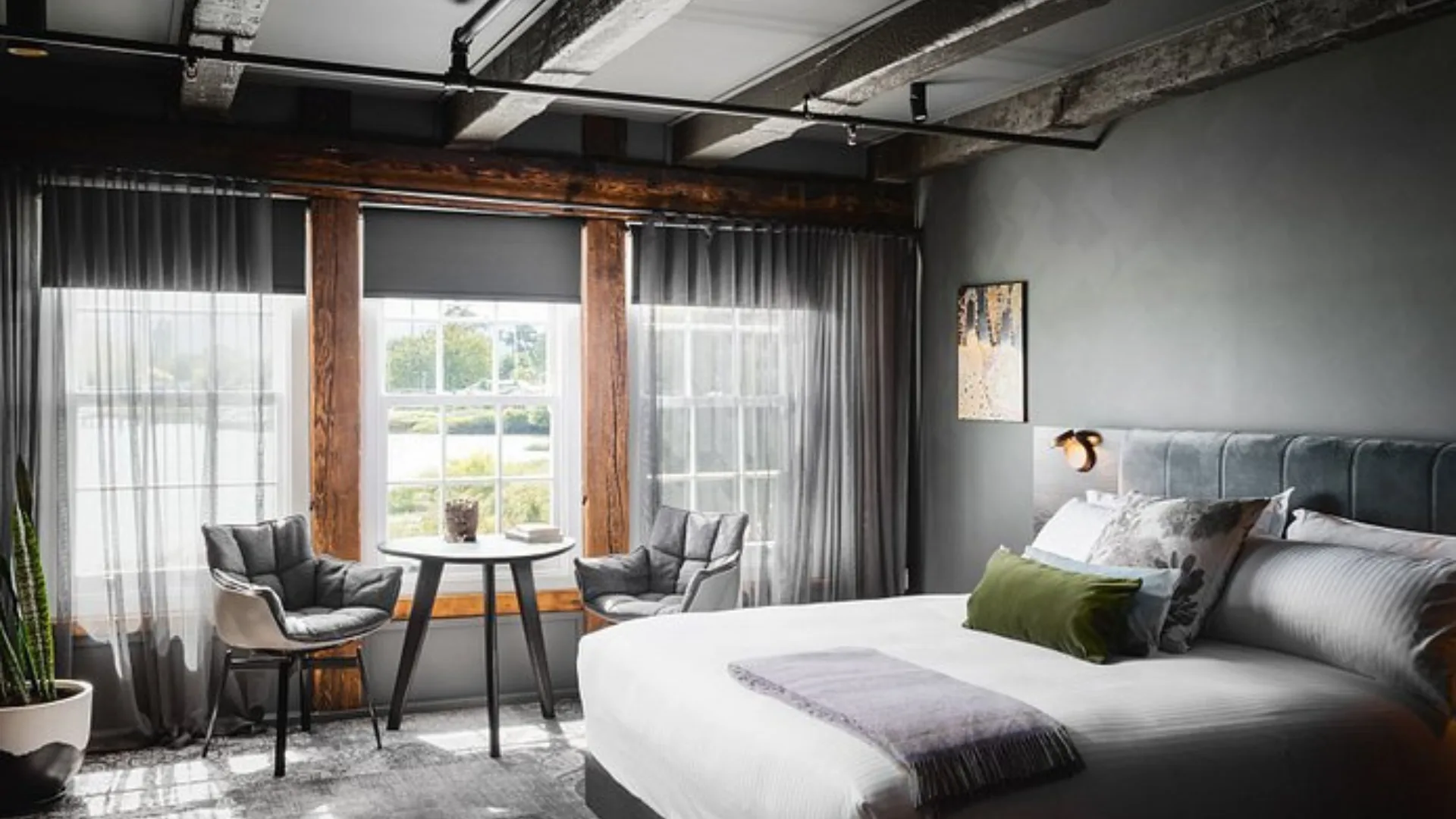 Moody palettes and bespoke furniture characterised the rooms at Stillwater Seven in Launceston Tasmania