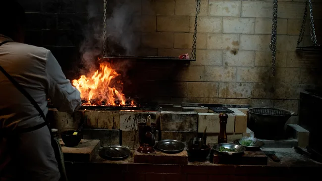 Exceptional skewers being cooked over open flames at Firepop in Enmore, Sydney.